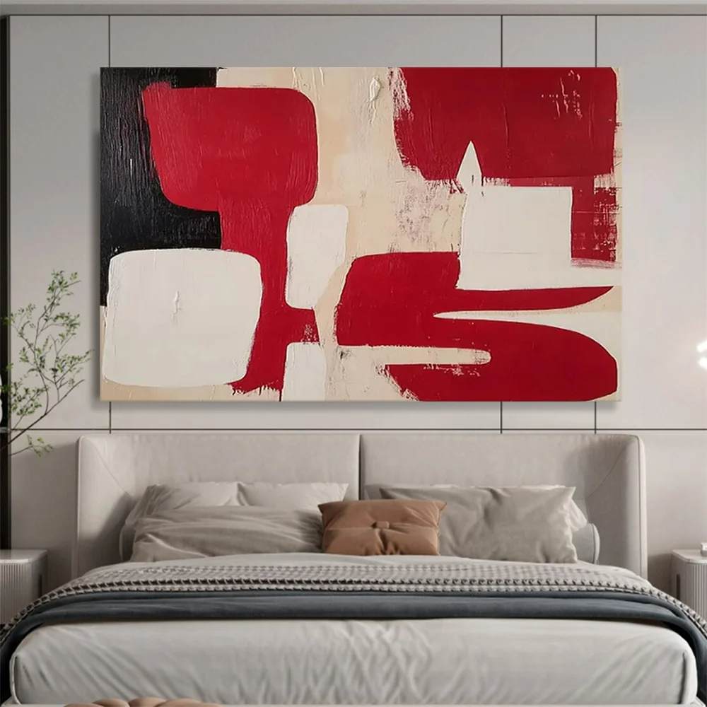 White Hand-Painted Room - oversized boho wall art for living room